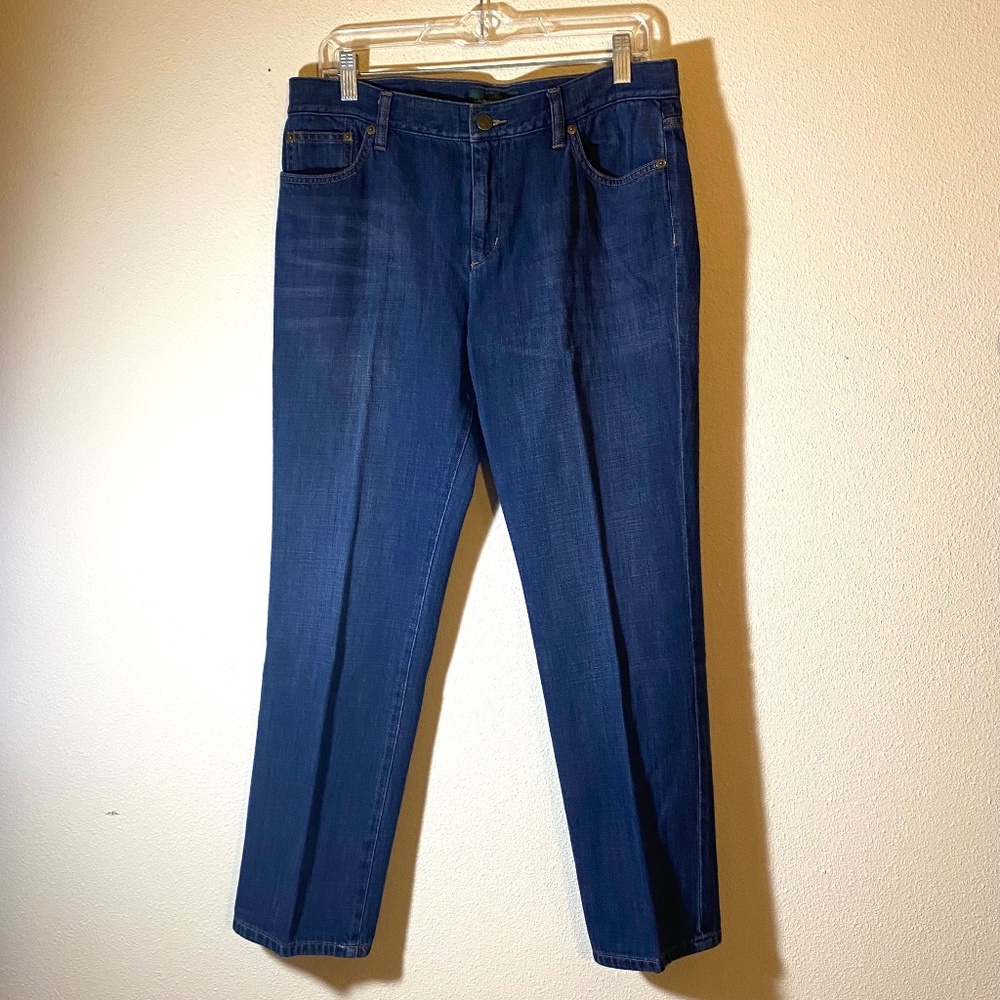 LAUREN JEANS CO RALPH LAUREN WOMENS BLUE DENIM STRAIGHT LEG JEANS SZ 8